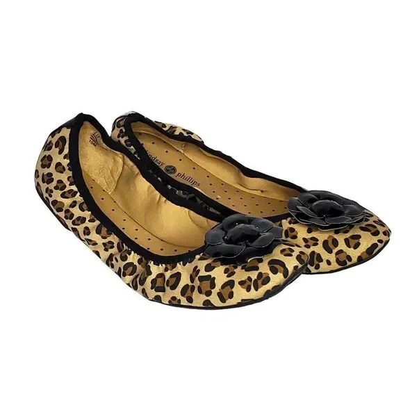 Lindsay Phillips Canvas Ballet Flats 9.5 Leopard Brown Black - Picture 1 of 5